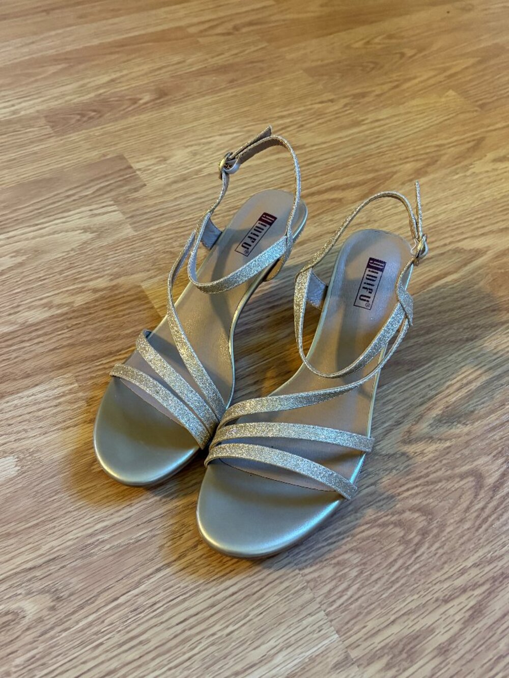IDIFU Dressy 2 inch Gold Glitter Heel with Open Toe